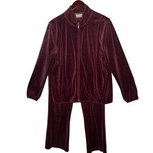 Liz Claiborne Lizwear Burgundy Velour Tracksuit XL Jacket & L Pants Set USA Made